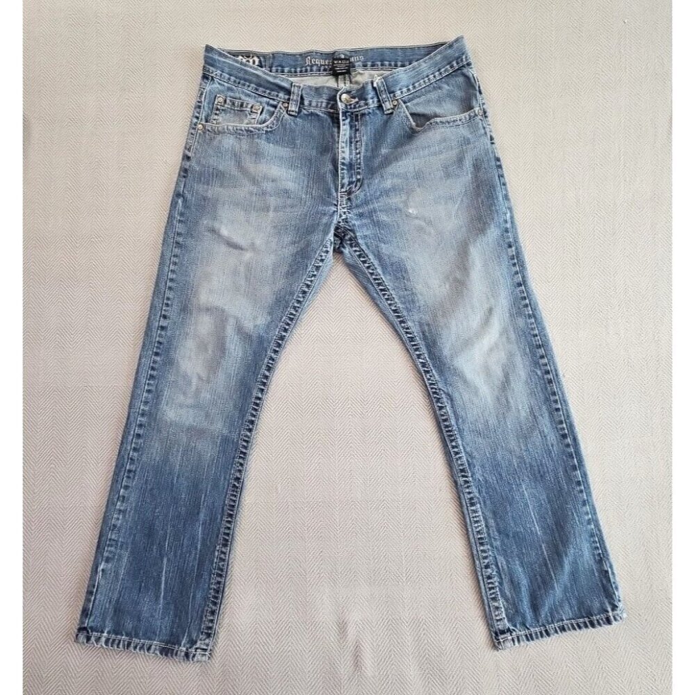 Request Jeans Men's 36x30 Embroidery Studded‎ Pockets Feathering Straight EUC
